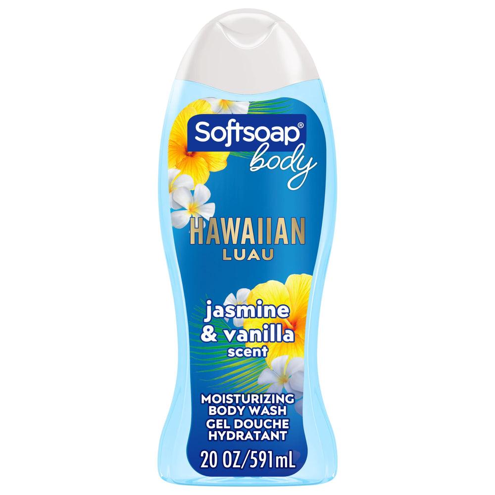 Pack de cuatro botellas Softsoap Hawaiian Luau para la ducha diaria.