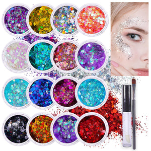 SoJourner Bags brillantina holográfica de 16 colores para maquillaje y efectos brillantes.