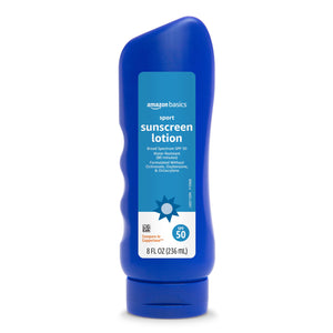 Solimo protector solar deportivo en botella de 8 oz, ideal para actividades al aire libre
