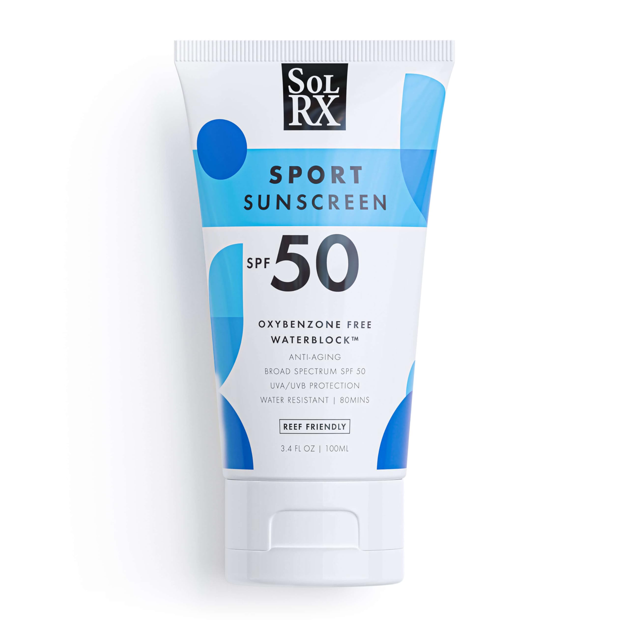 SolRX Sport SPF 50: botella vertiendo protección para deportes al aire libre