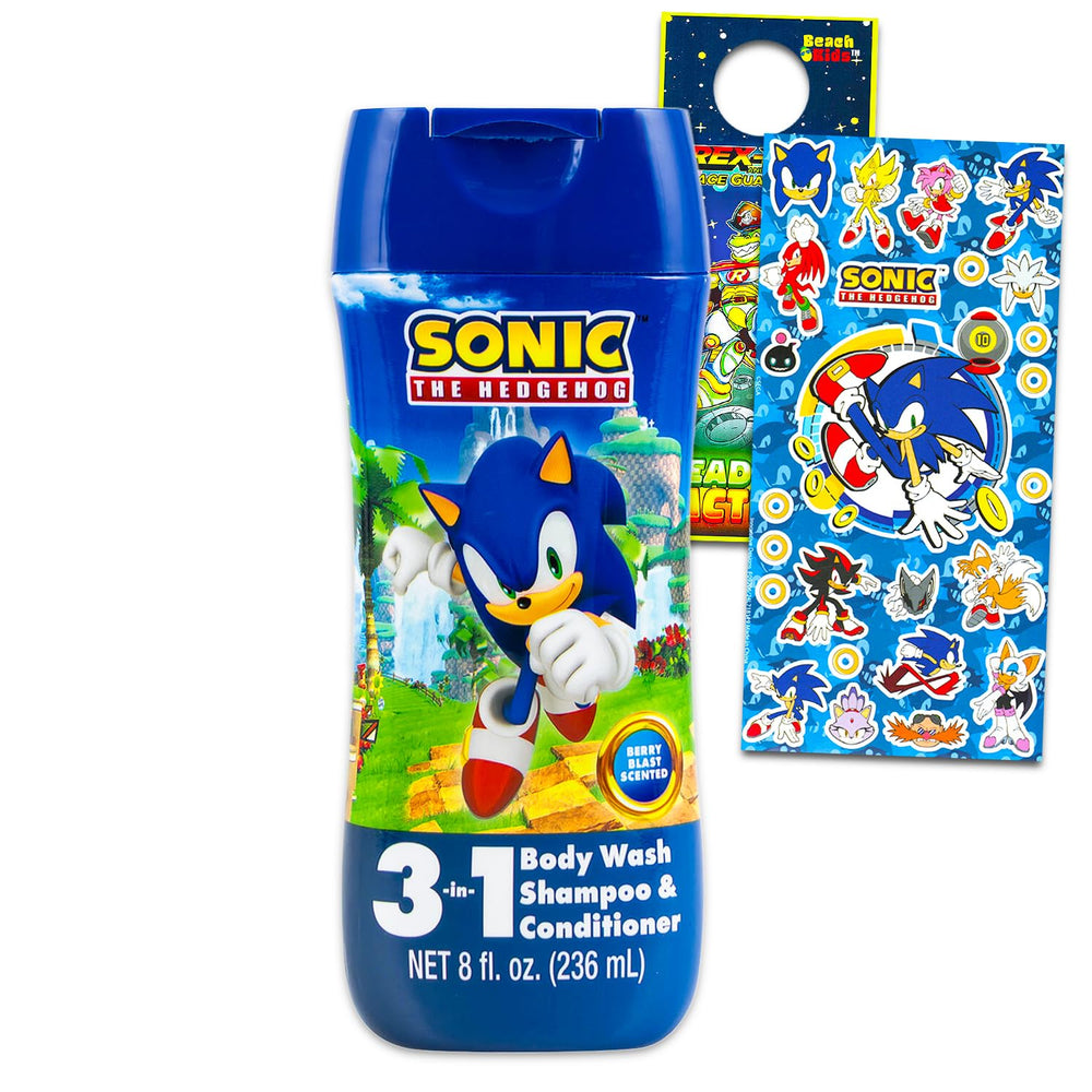 Sonic The Hedgehog champú 3-en-1 para niños, botella de 8 oz, aroma frambuesa.