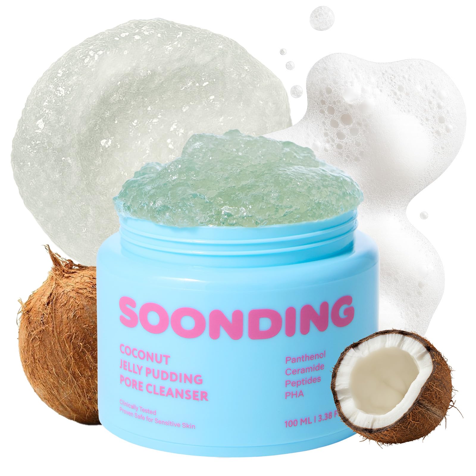 SOONDING Limpiador facial de coco con gelatina que se transforma en espuma suave para la limpieza
