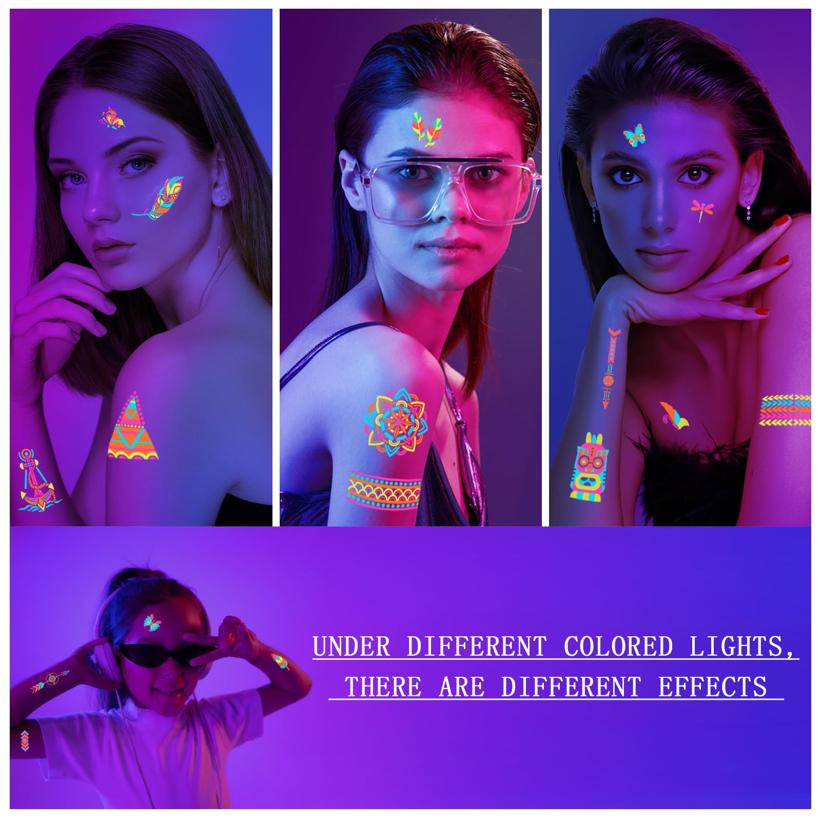 SOOVSY tatuajes brillan en oscuridad con copas de cóctel para fiestas