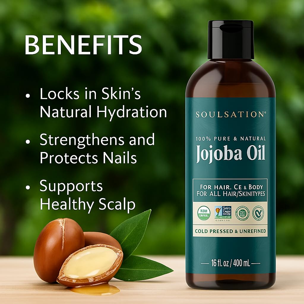 SOULSATION Aceite de jojoba orgánico para cabello, brillo natural.