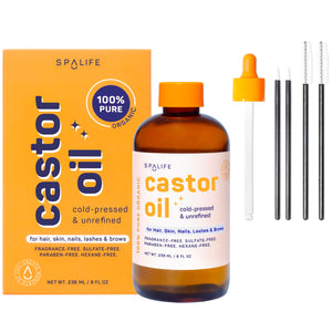 SpaLife Aceite Castor Frio Prensado, frasco de 8oz, hidratación suave para piel y cabello.