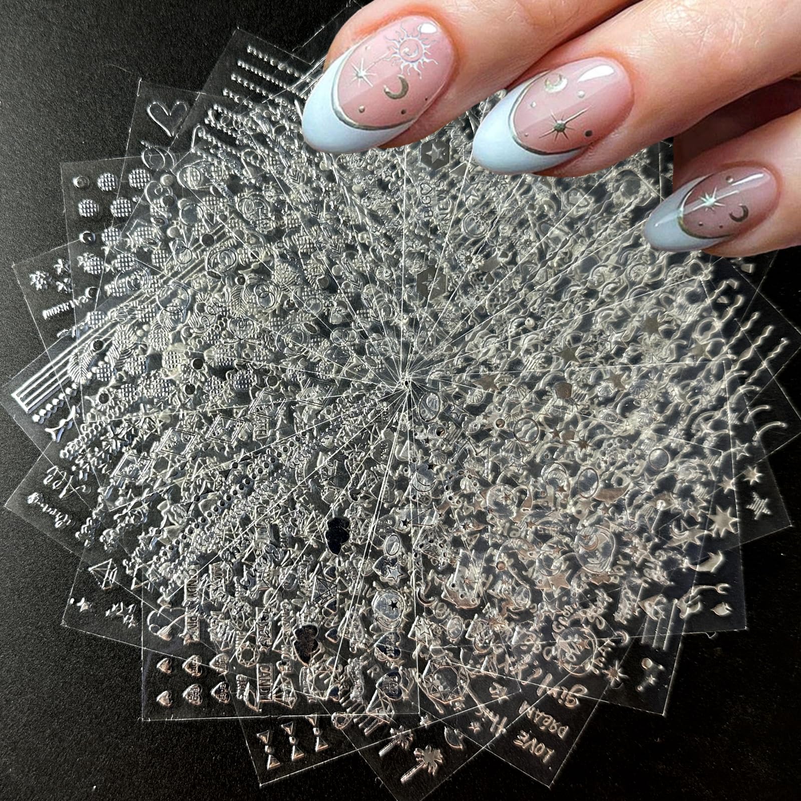 Splocudu nail-sticker 3D luna-estrellas, ideal para un diseño reluciente en uñas naturales.