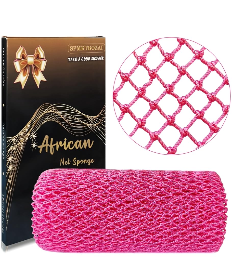SPMKTBOZAI esponja de red africana rosa para exfoliar suavemente.