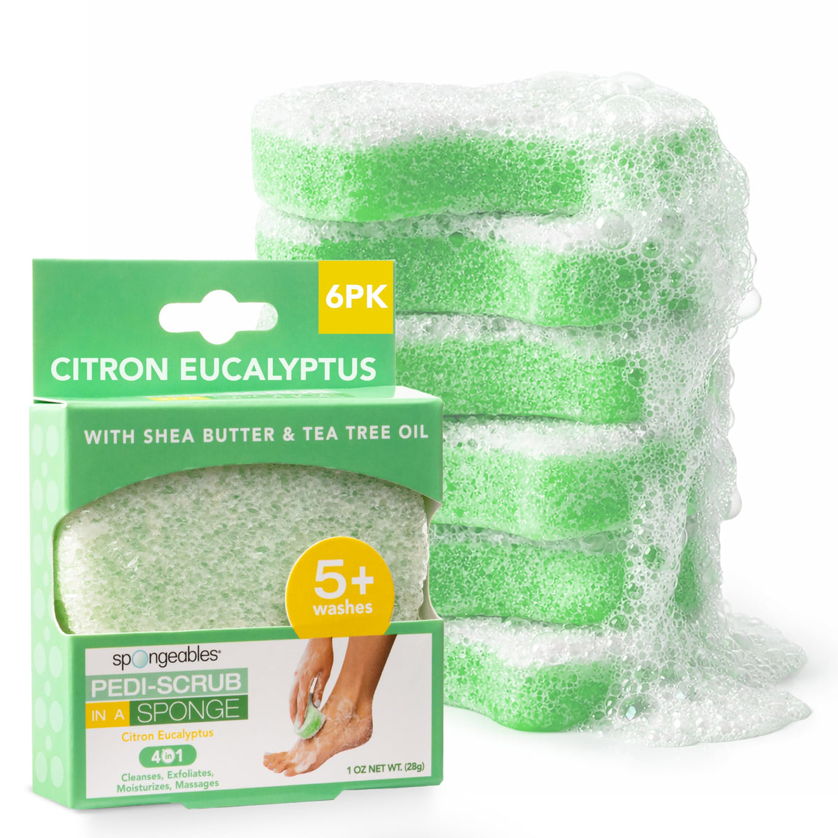 Spongeables Pedi Scrub: exfoliante para pies, suaviza piel y prepara para pedicure.