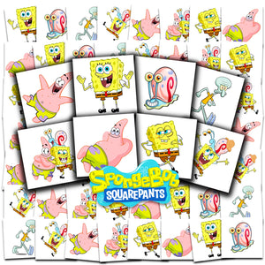 Tatuaje temporal de Spongebob Squarepants, enfoque en personajes, ideal para fiestas infantiles.