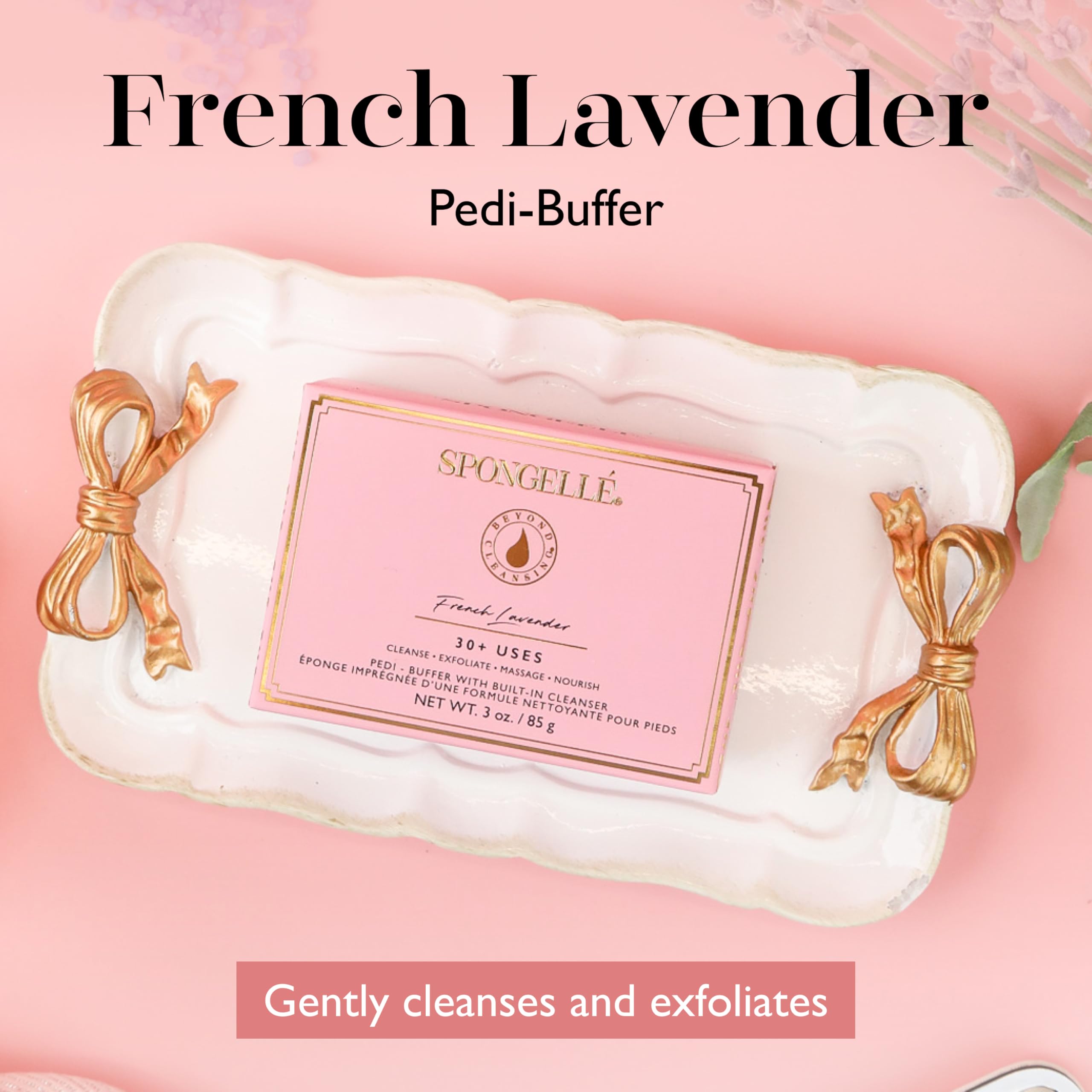 SPONGELLÉ Pedi Buffer lavanda francesa con aroma calmante.