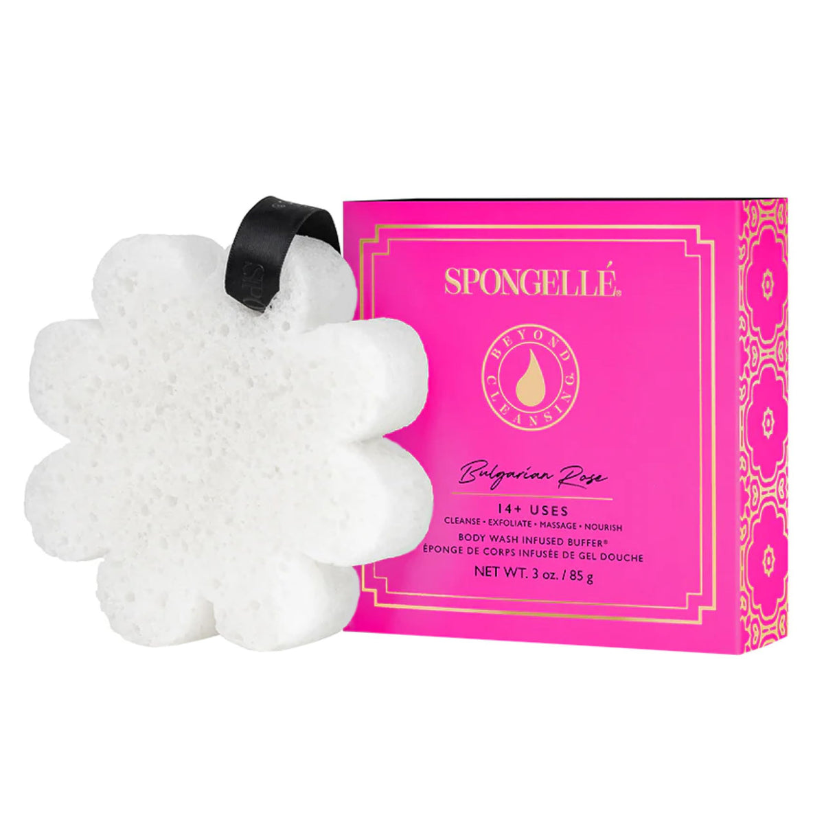 SPONGELLÉ Rosa búlgara con caja, exfoliación suave y fragancia floral.