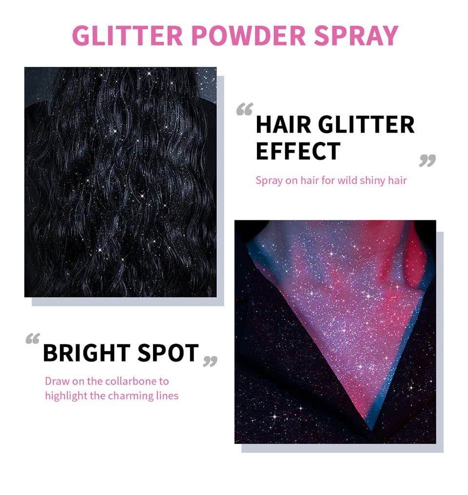 Spray Brillos para Cuerpo complementa maquillaje para un brillo intenso.