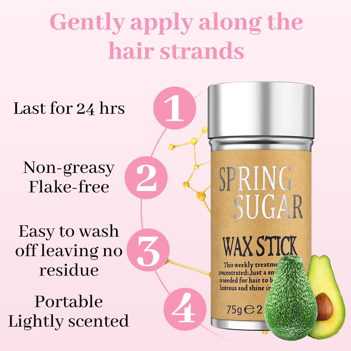 SPRINGSUGAR control encrespamiento pelo, mantiene el cabello suave durante el día.