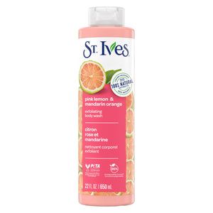 St. Ives gel de ducha limón rosado en botella, aroma refrescante para empezar el día