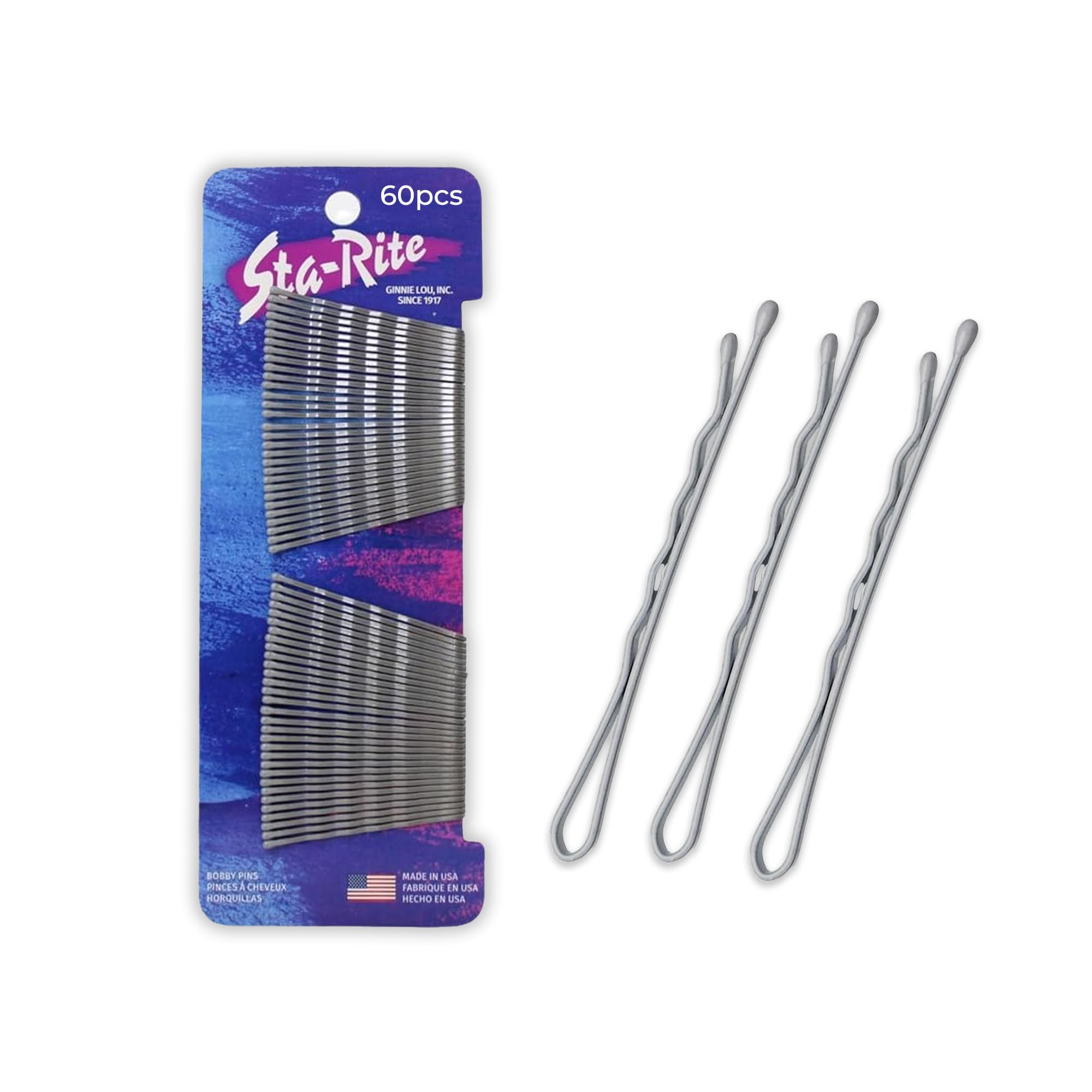 Horquillas Sta-Rite de pelo plateado en empaque de 60 piezas para fijar peinados