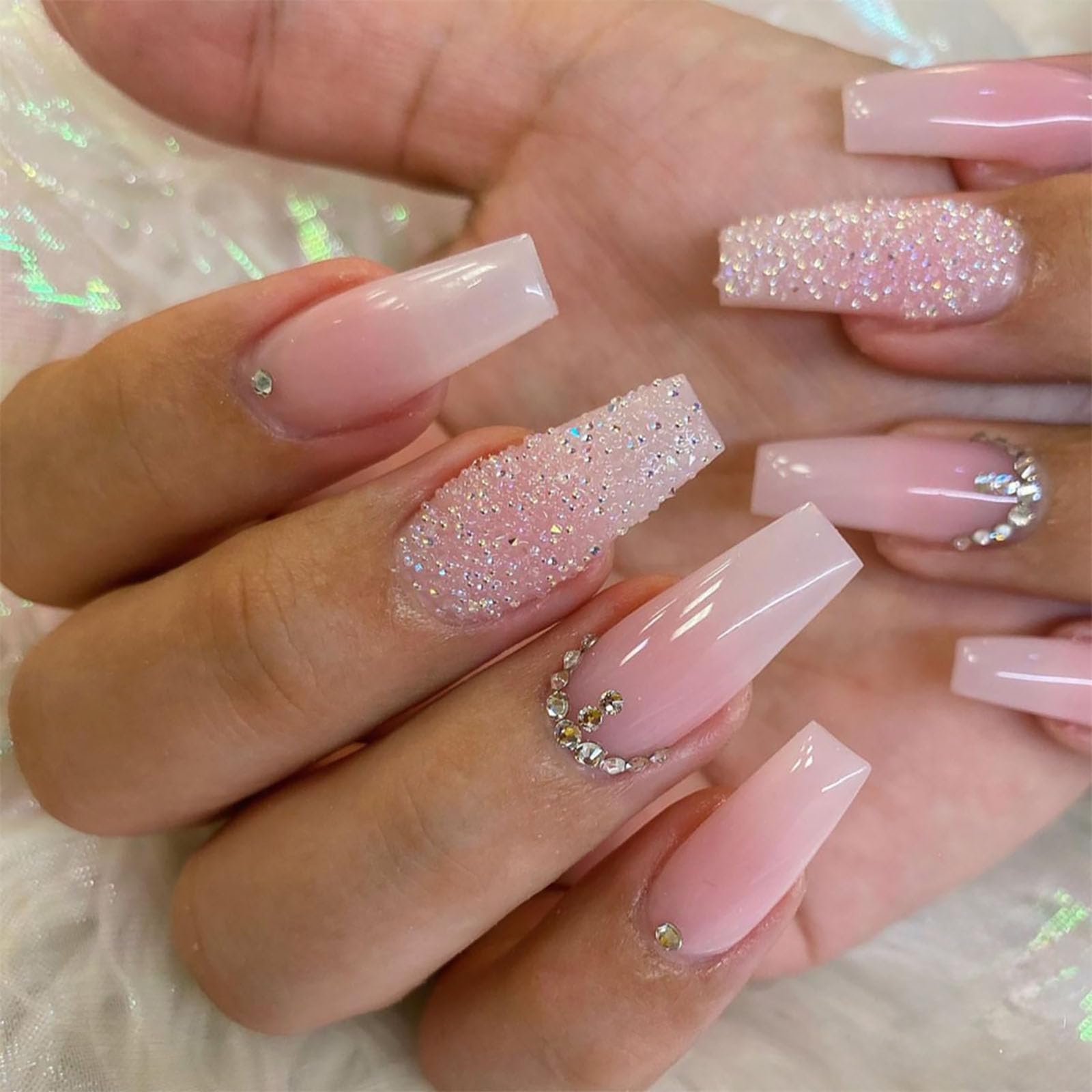 STADWWK uñas postizas en ataúd con gradiente rosado para un acabado elegante