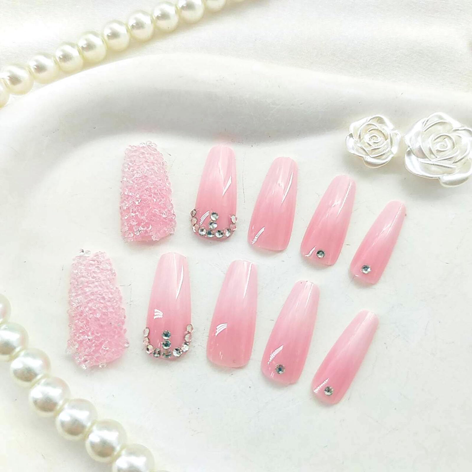 STADWWK uñas postizas con cristales y diseño gradiente para eventos