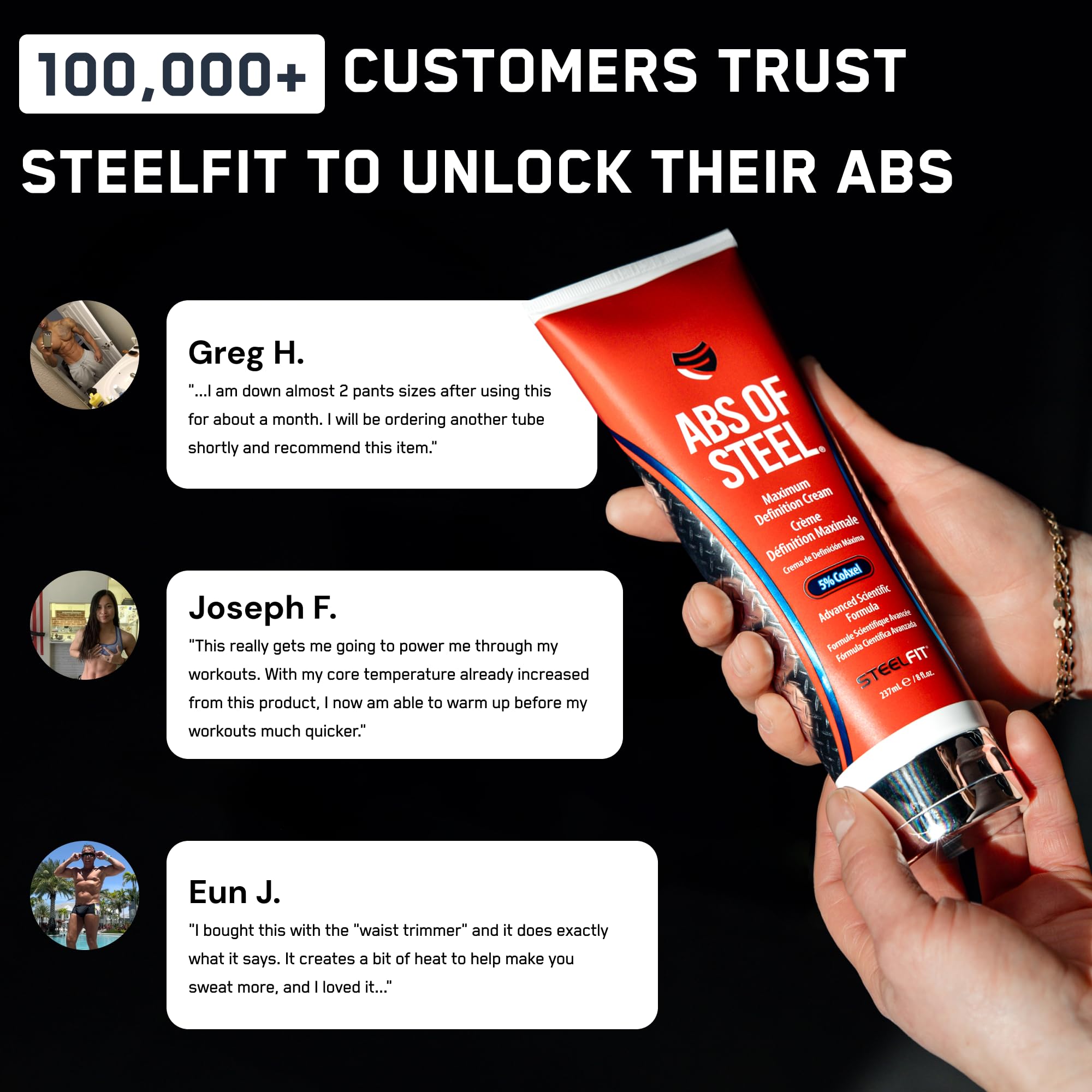 After workout application of SteelFit Abs of Steel cream for tone enhancement
