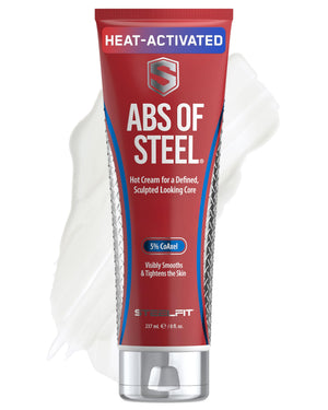 SteelFit Abs of Steel cream packaging shown for daily use and defined routines