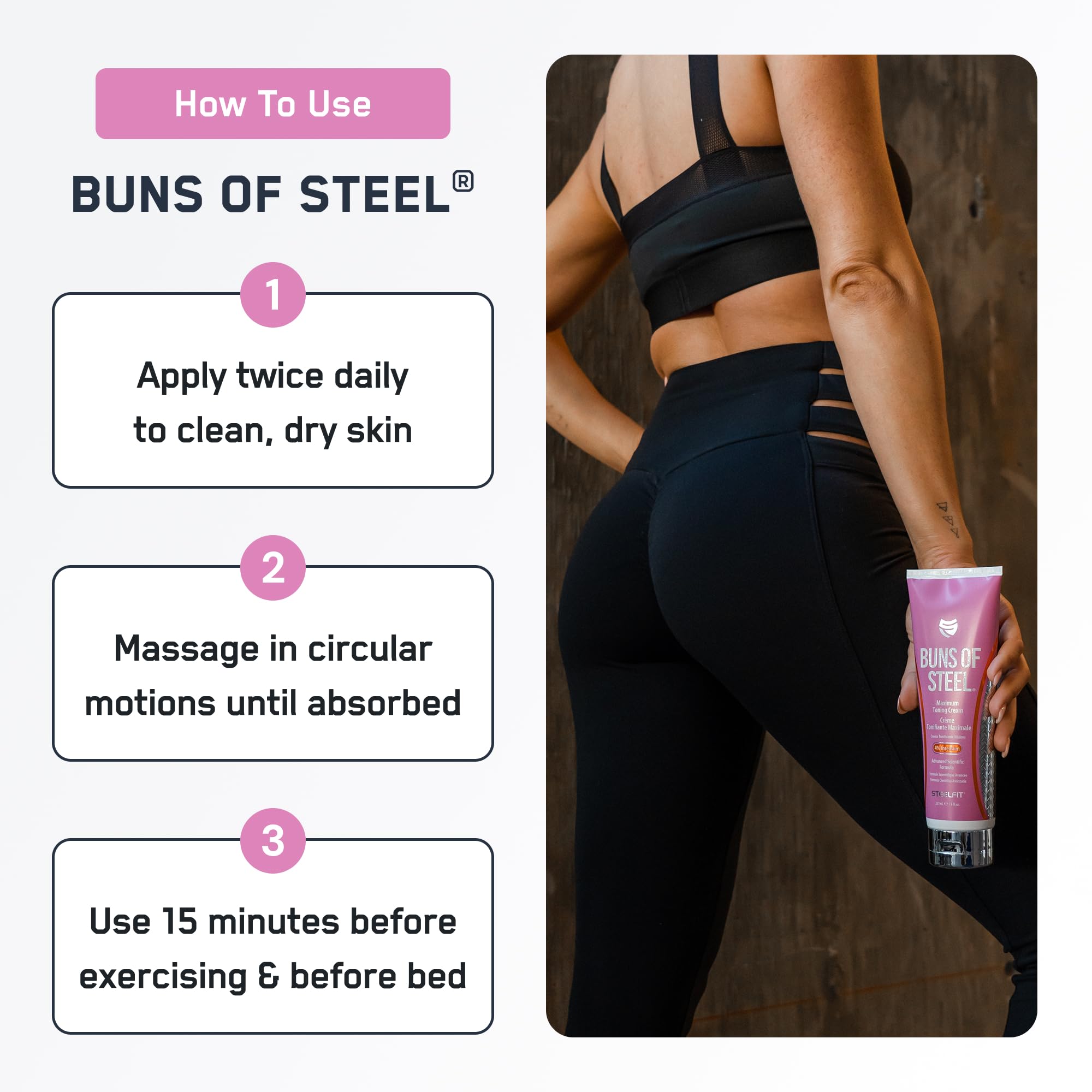 SteelFit crema anti-estrías, mejora visibilidad de la piel.