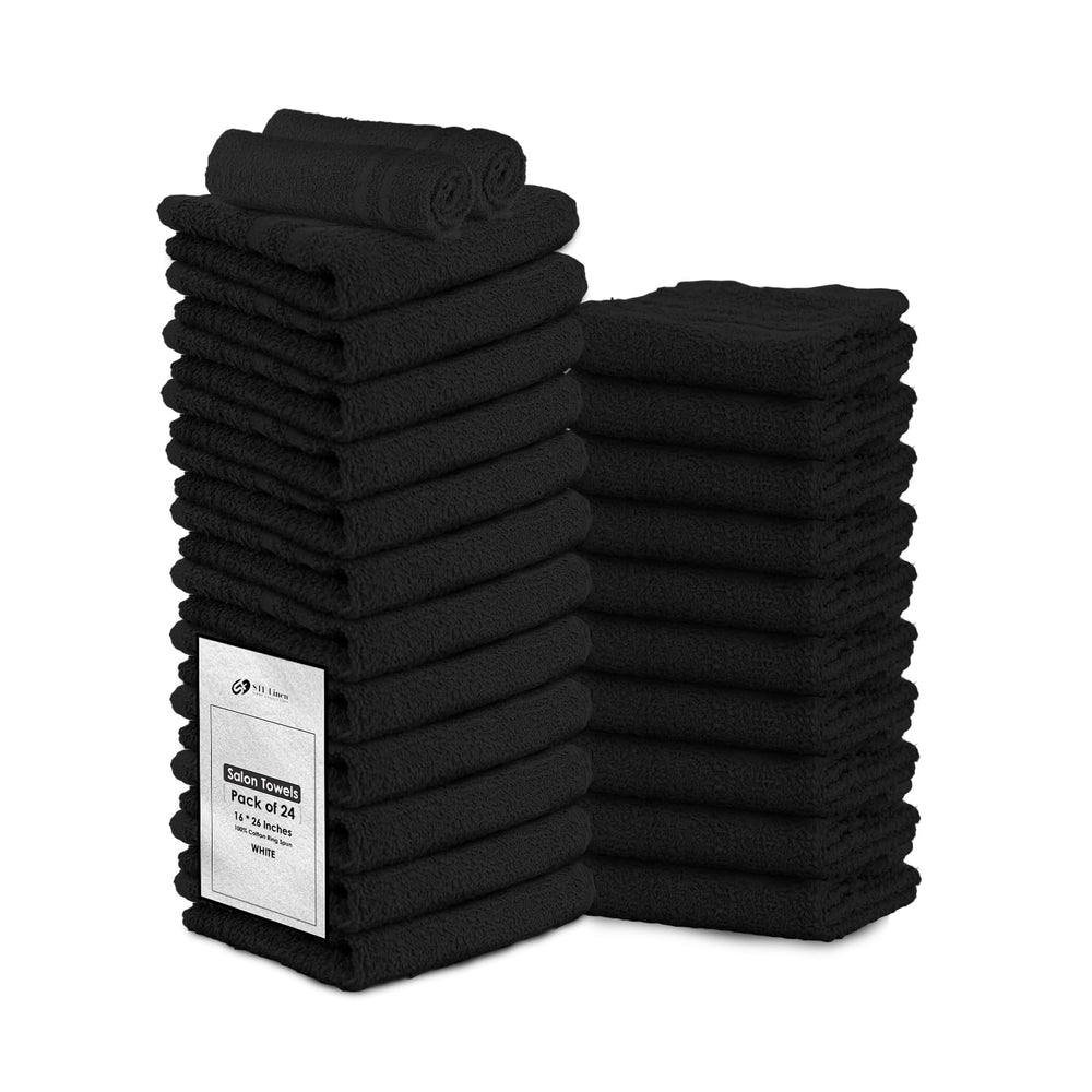 Toallas STF Linen negras para manos, compactas y absorbentes para uso diario.
