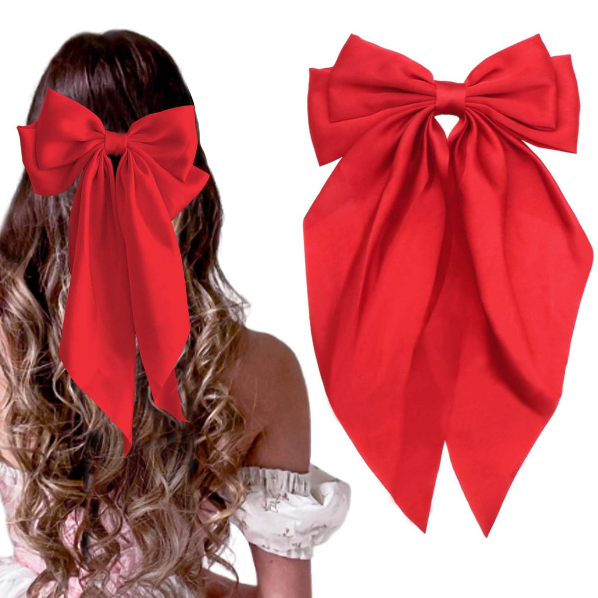 STGDAK lazo rojo grande en barrette satinado para peinados elegantes