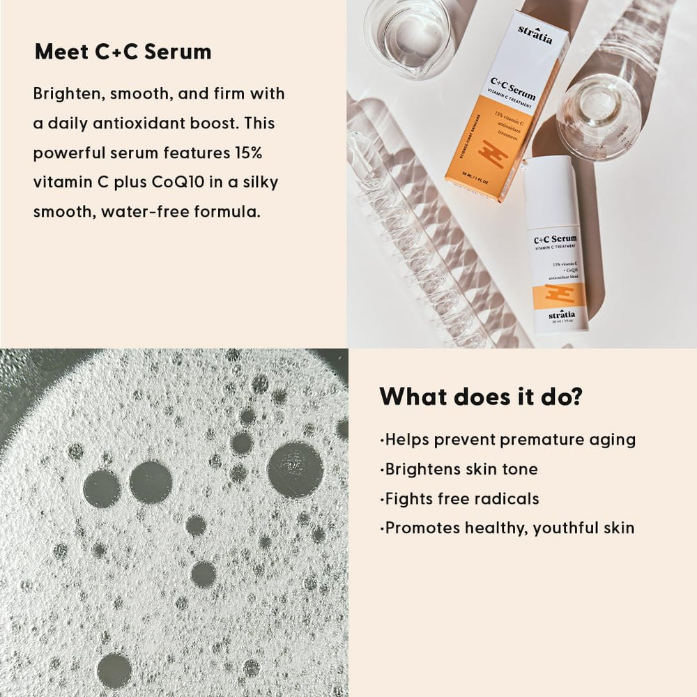 Stratia C+C Serum, cuentagotas para aplicación precisa y agradable.