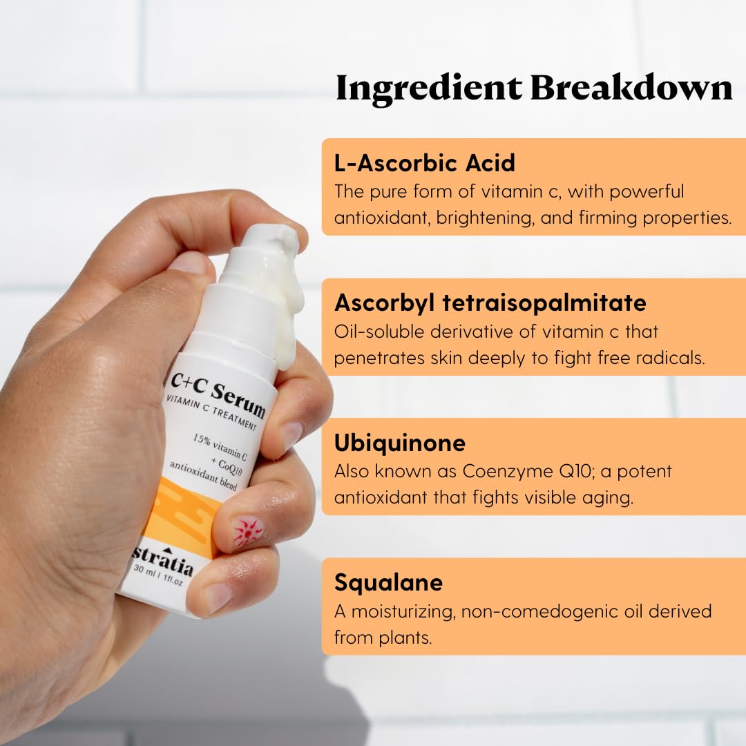 Stratia C+C Serum, Ascorbyl tetraisopalmitato para iluminar el tono gradualmente.
