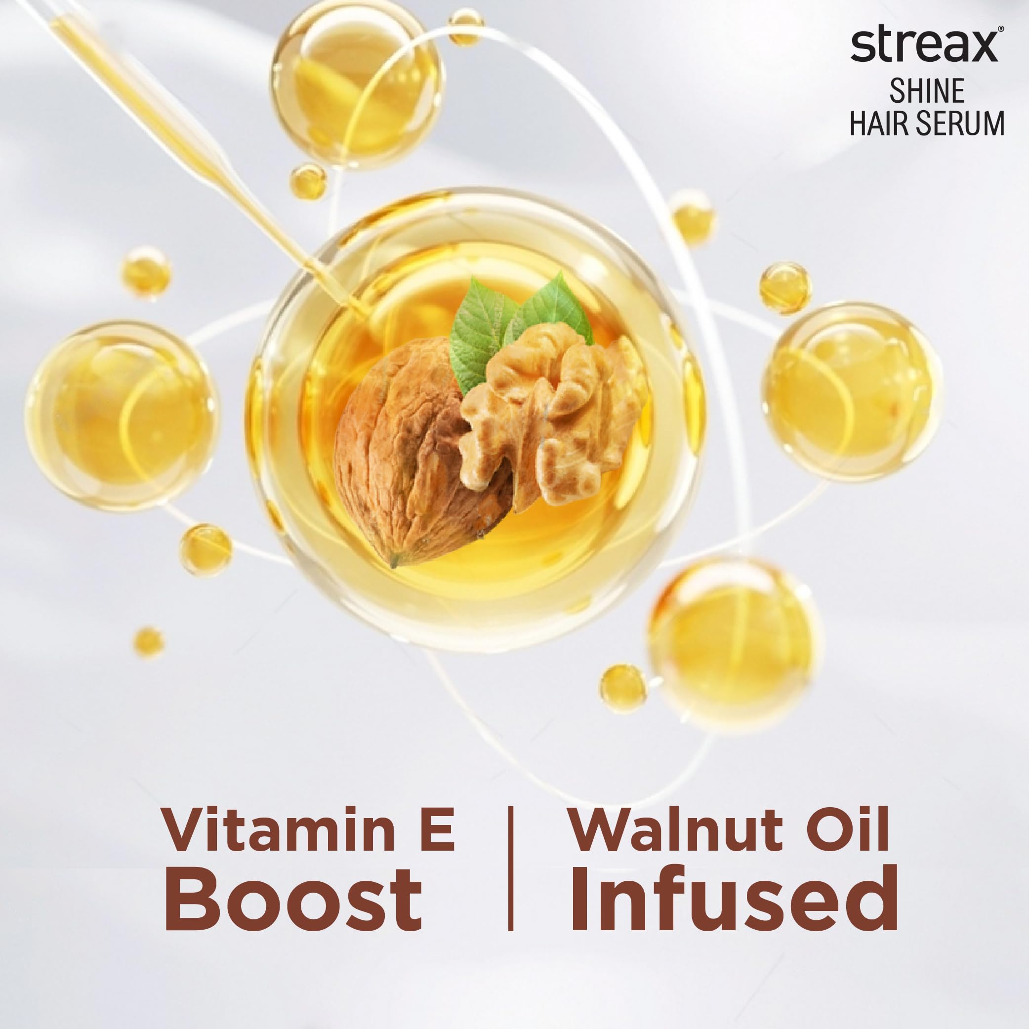 Sérum Streax con aceite de nuez para control del frizz y manejo.