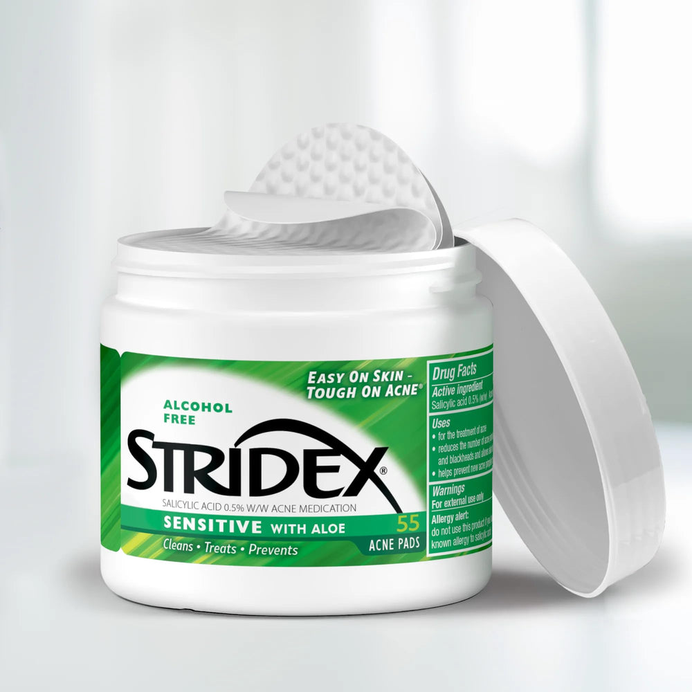 Toallitas Stridex Sensitive Aloe ayudan a desbloquear poros.