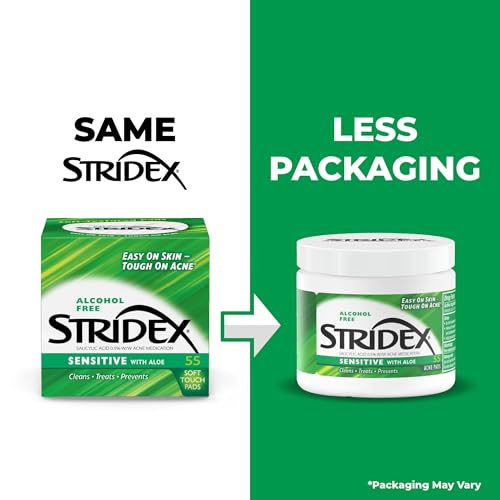 Toallitas Stridex Sensitive Aloe con textura suave para limpieza facial diaria.