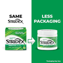 Toallitas Stridex Sensitive Aloe con textura suave para limpieza facial diaria.
