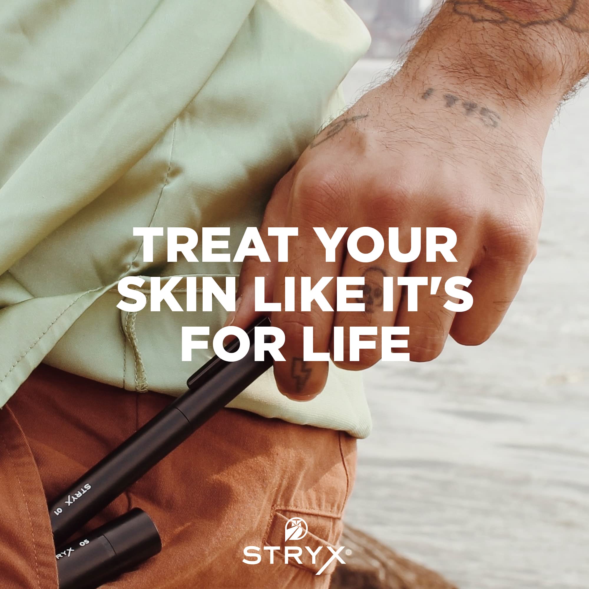 Stryx corrector para caballero, tono caoba mediano, diseño discreto cabe en bolsillo.