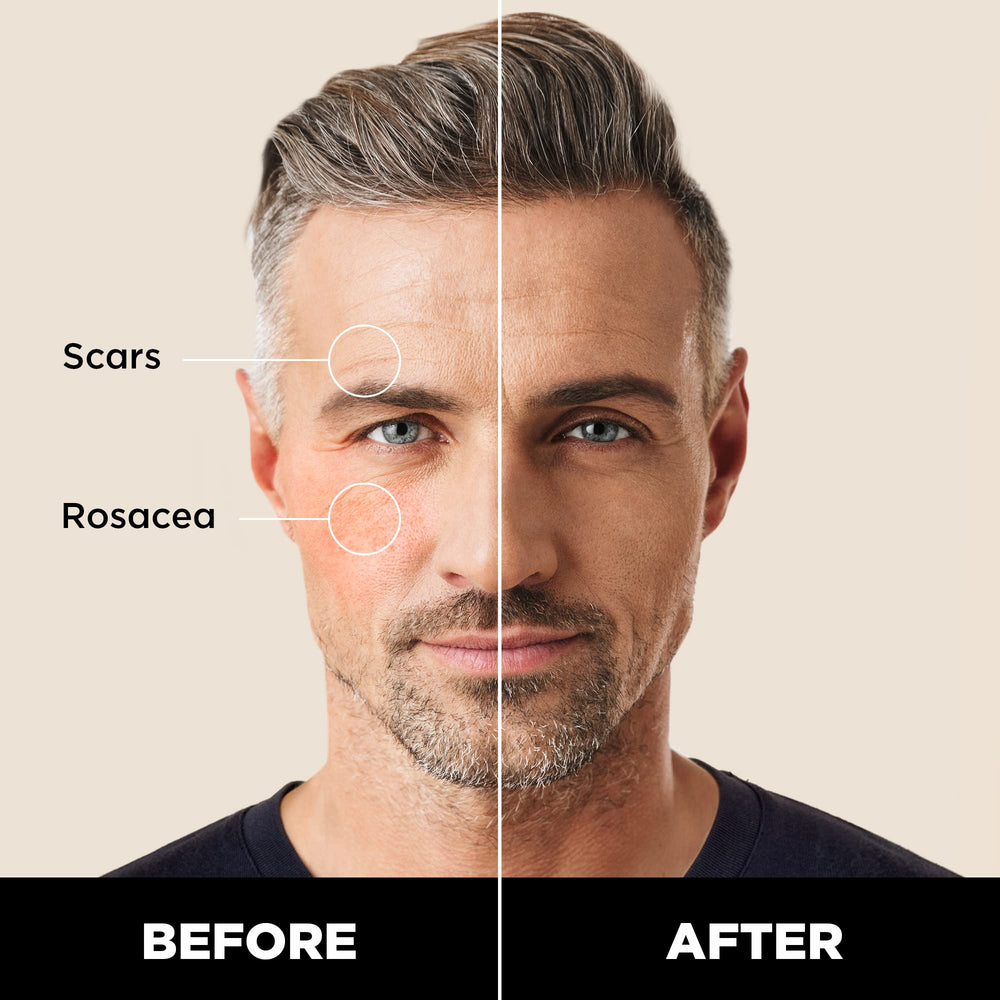 Stryx corrector para caballero, tono caoba mediano, oculta acné y suaviza tono.