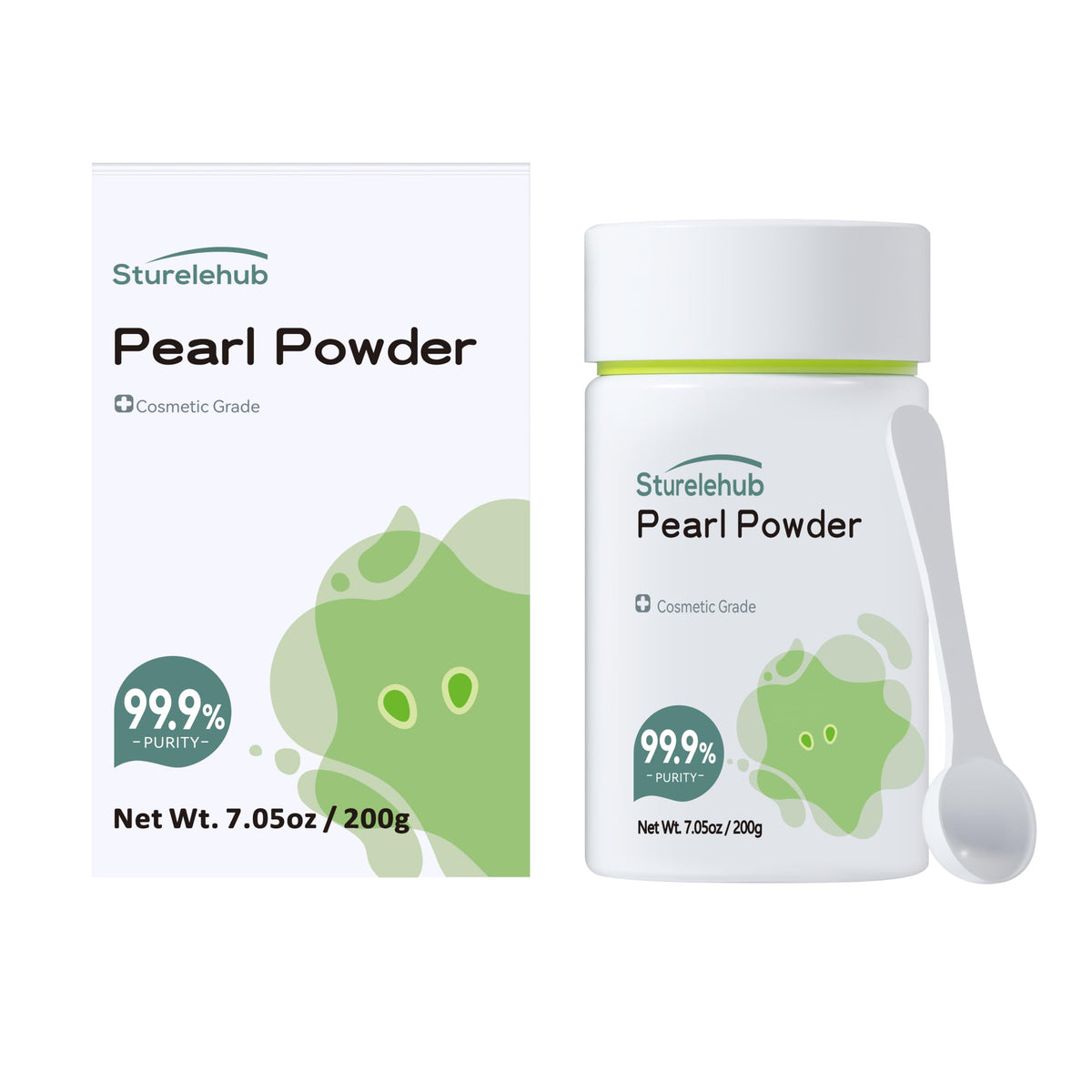 Sturelehub polvo de perla orgánico en botella, ideal para mascarillas suaves e iluminadoras
