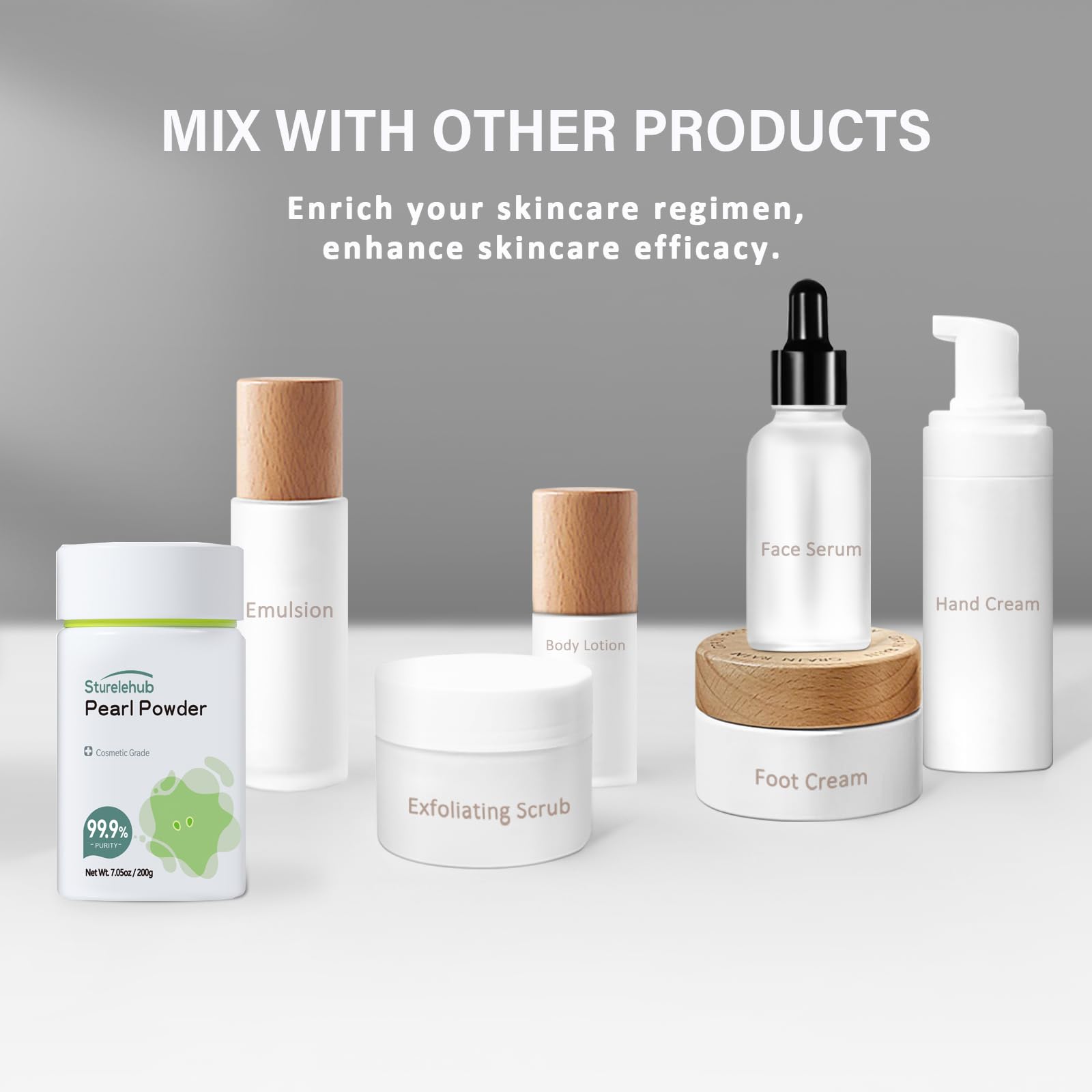 Sturelehub polvo de perla orgánico en envase de vidrio, conserva pureza y frescura