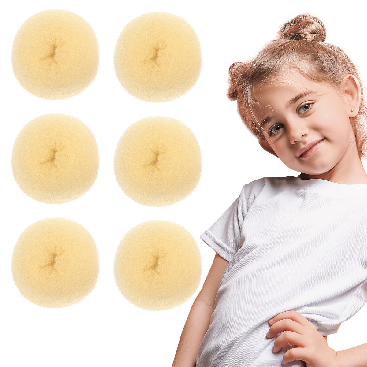 Styla Hair rosquilla para moño de niña rubia, facilita peinado de ballet.