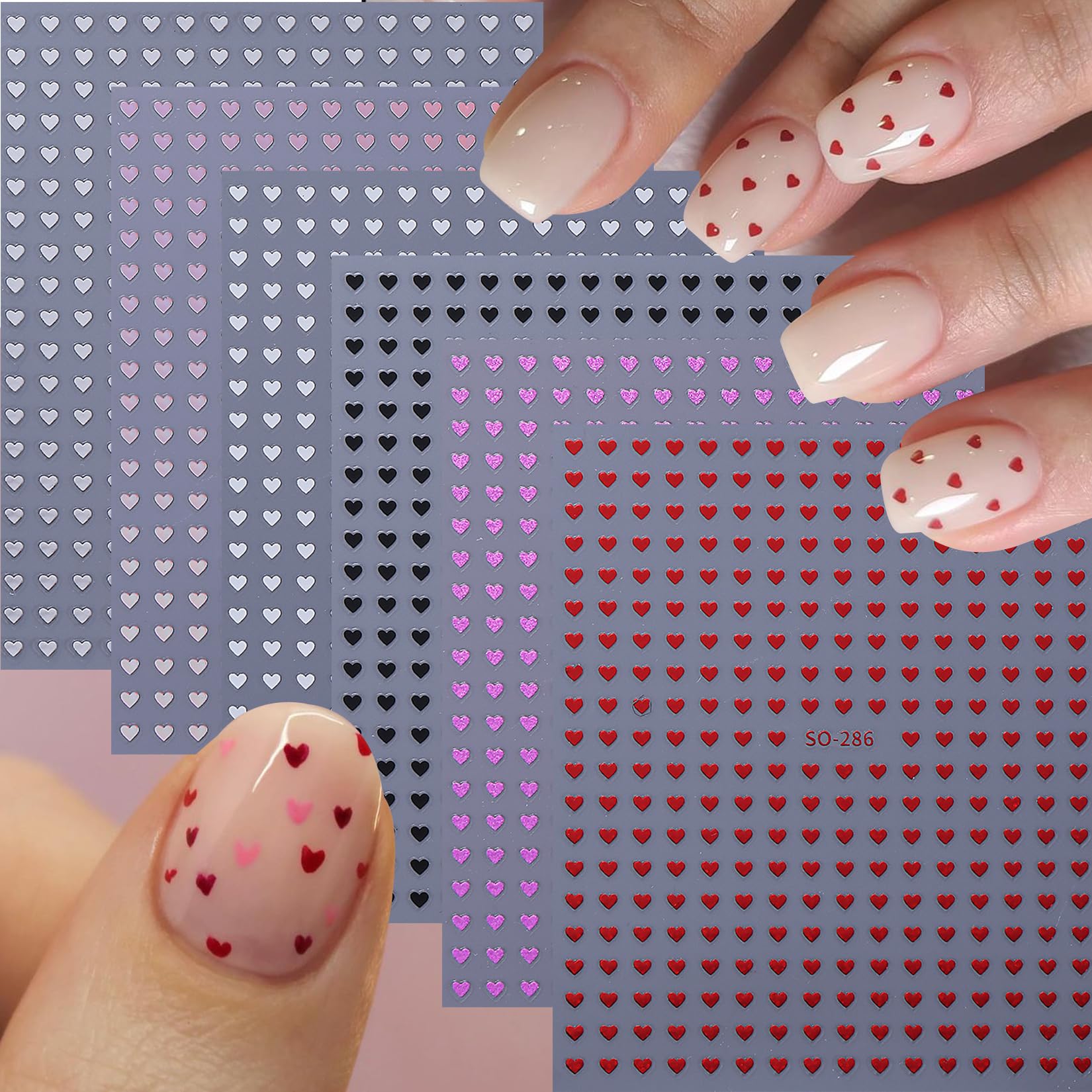 STZPRONAIL corazones rojos, negros y blancos para uñas, estética romántica.