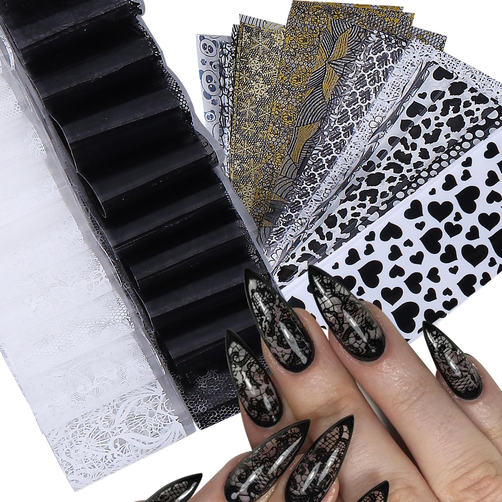 STZPRONAIL encaje negro-blanco en lámina foil para uñas, acabado elegante