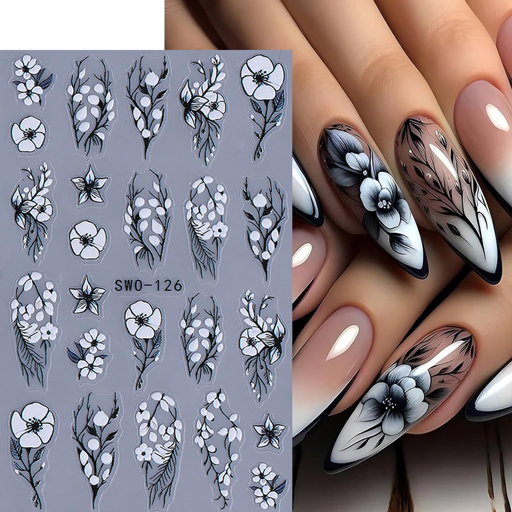 STZPRONAIL flor-contraste negro-blanco: realza diseños con estilo vintage.