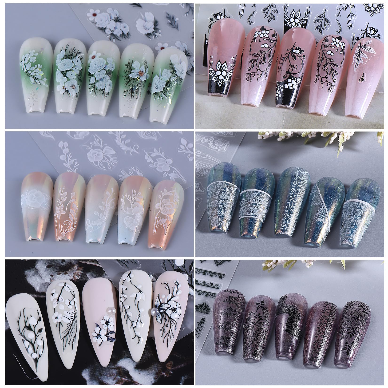 STZPRONAIL perfecto-para-fiestas-bodas: encaje negro/blanco para uñas.