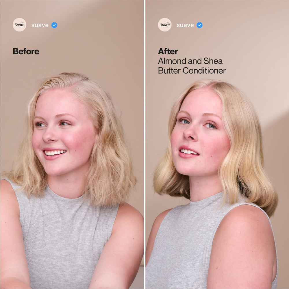 Ingredientes de almendra y karité nutren el cabello para mayor suavidad.