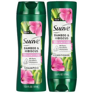 Champú Suave Bambú Hibisco: botella clara para volumen inmediato en cabello fino.
