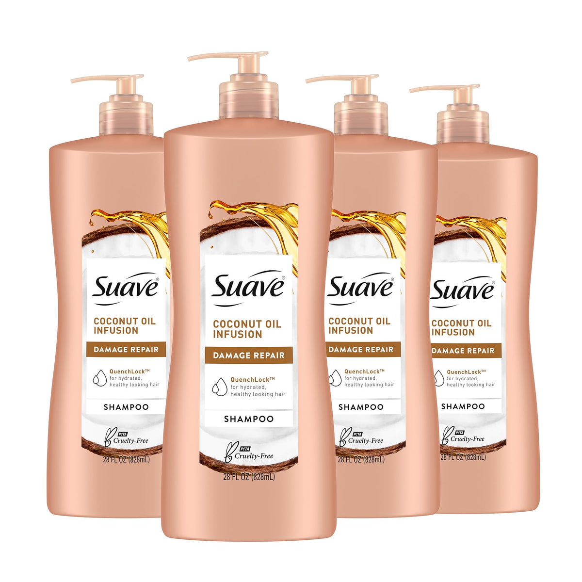 Botella de champú reparador Suave con aceite de coco, ideal para cabello dañado