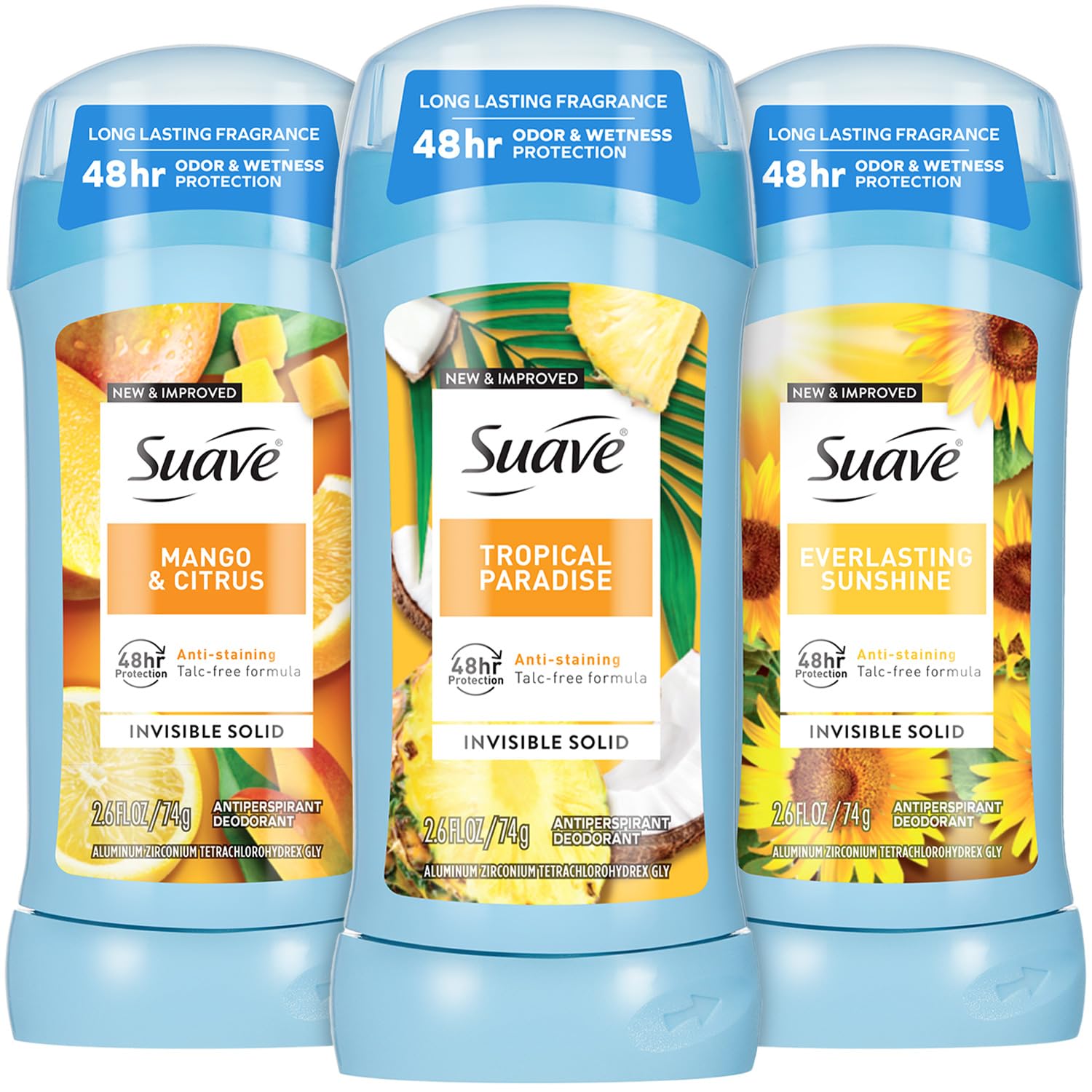 Suave Tropical Paradise desodorante en empaque para viajes, uso diario