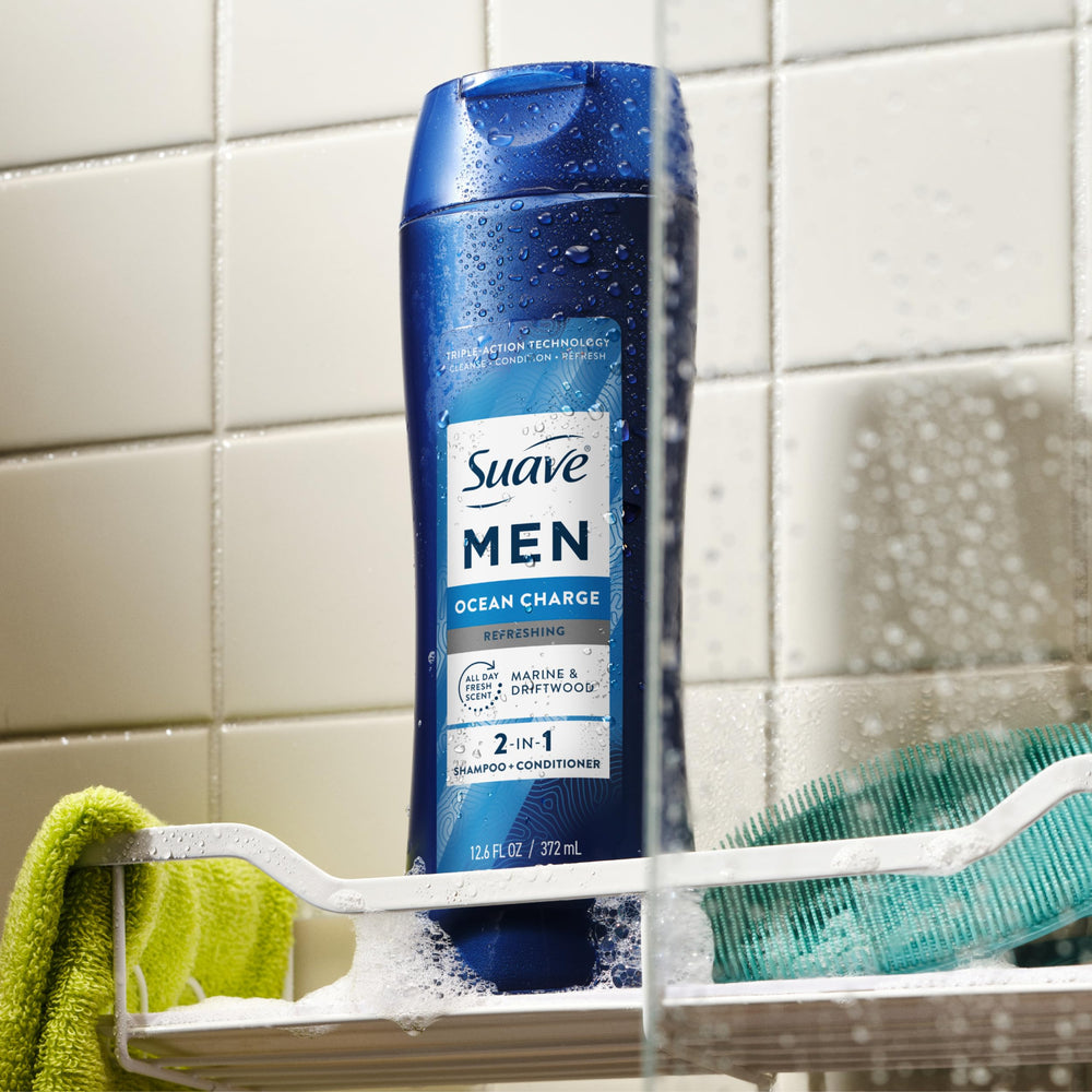 Suave Men Ocean Charge, uso diario para cabello limpio y revitalizado.