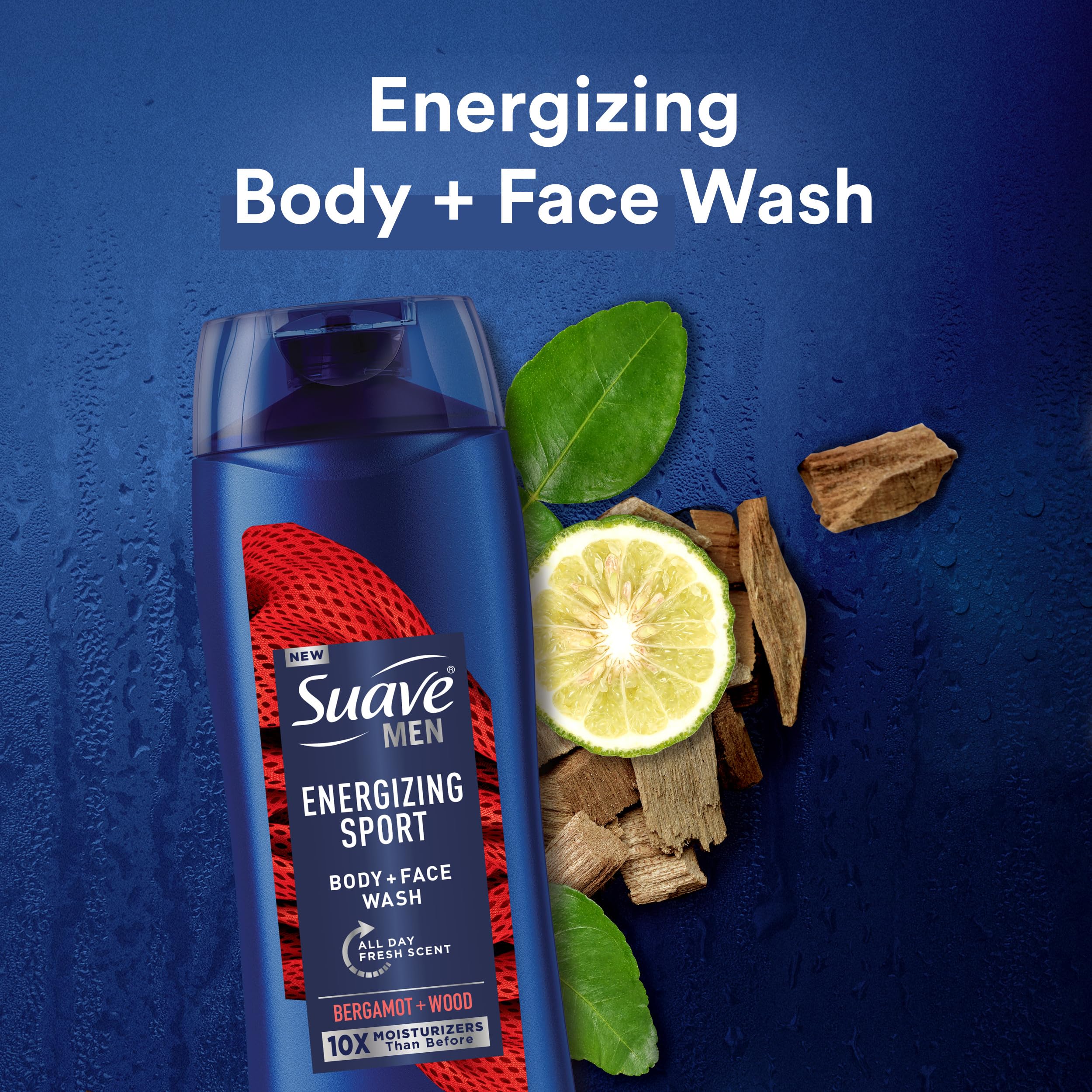 Suave Men Energizing Sport: espuma cremosa que limpia sin resecar tras entrenamiento.