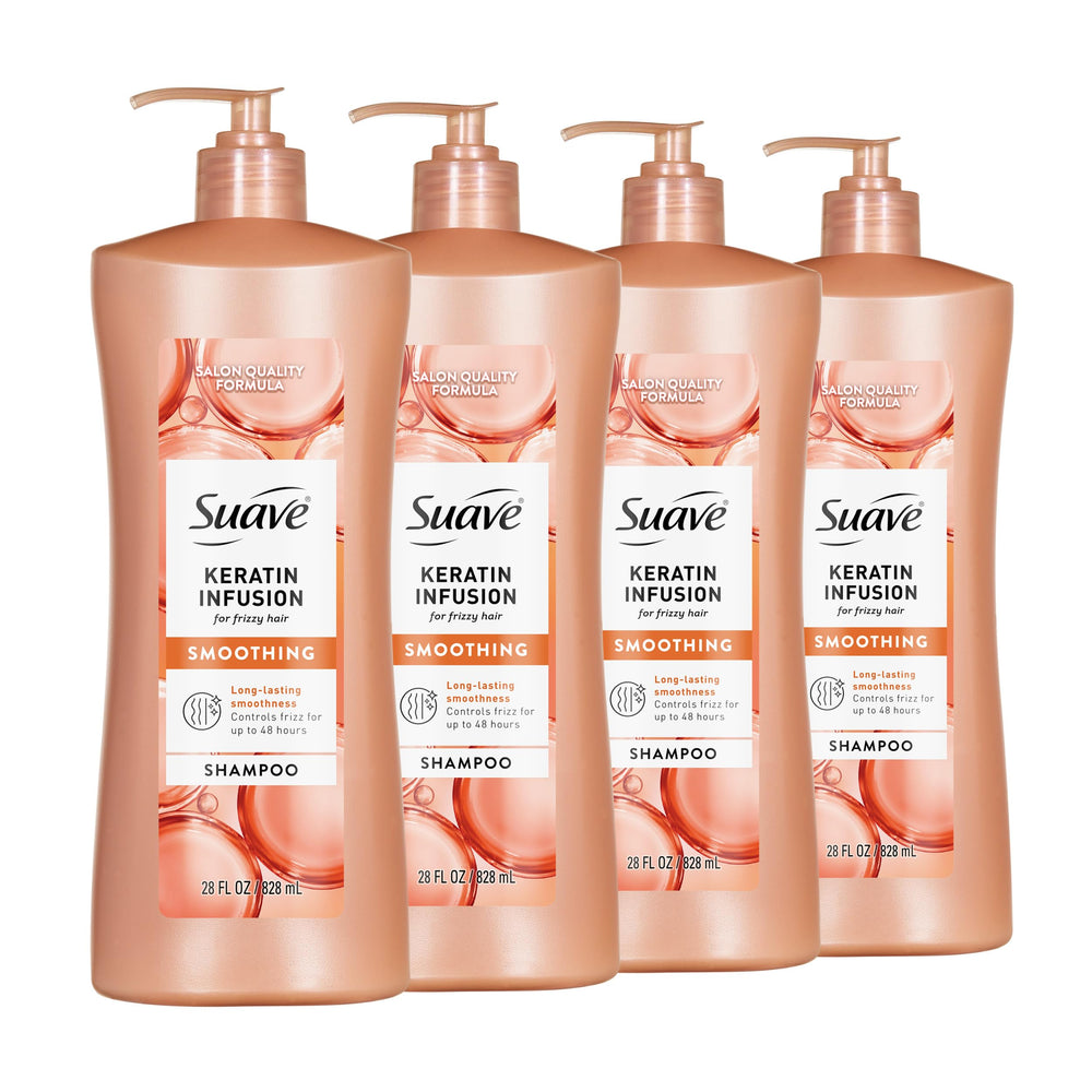 Suave Keratin Infusion Champú Frizz 48 Horas para cabello liso y manejable.