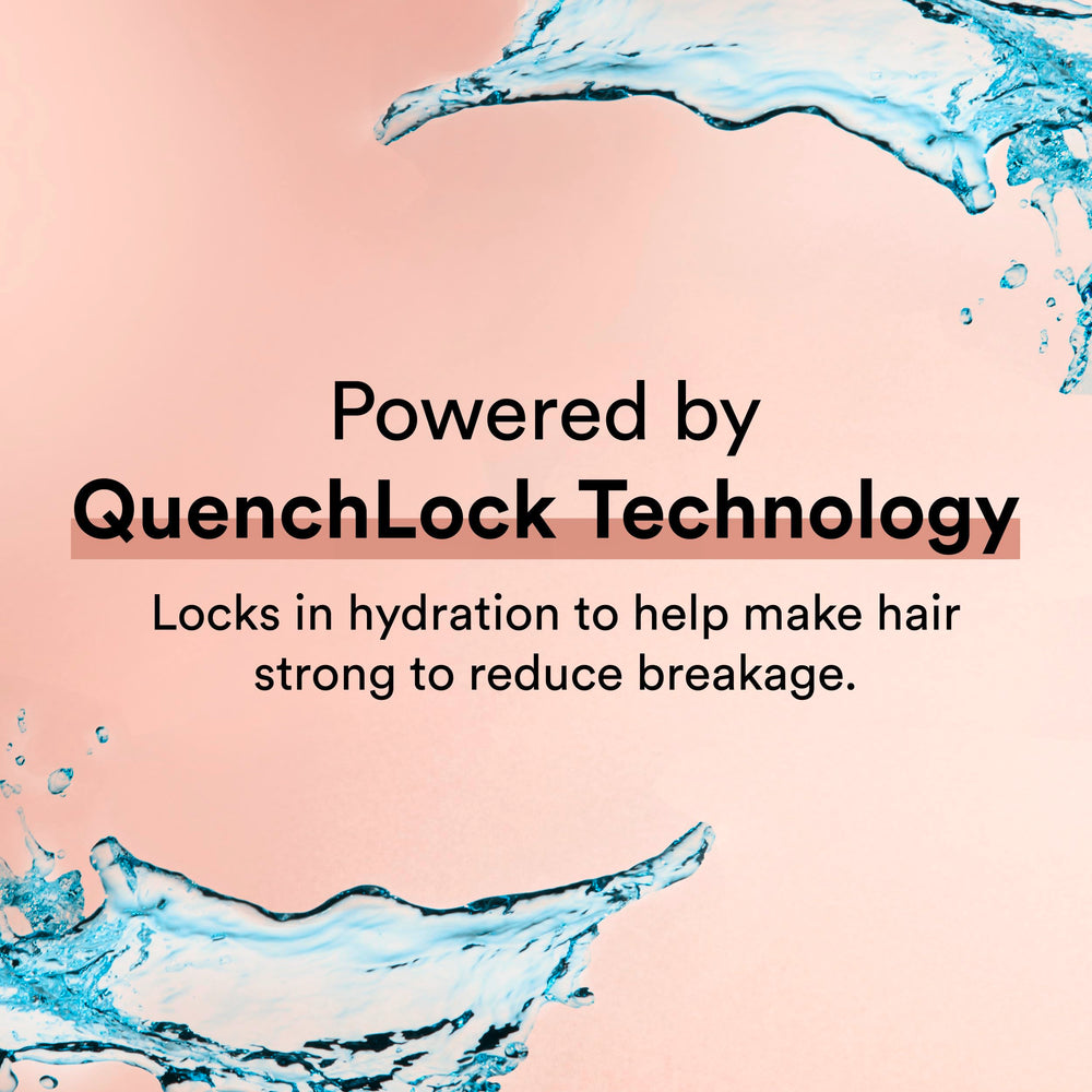 Detalle QuenchLock: microhidratación que sella la humedad en el cabello.