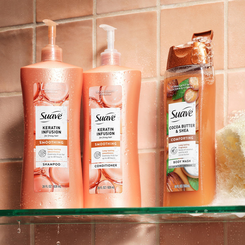 Suave Keratin Infusion Uso diario ideal para cabellos encrespados.